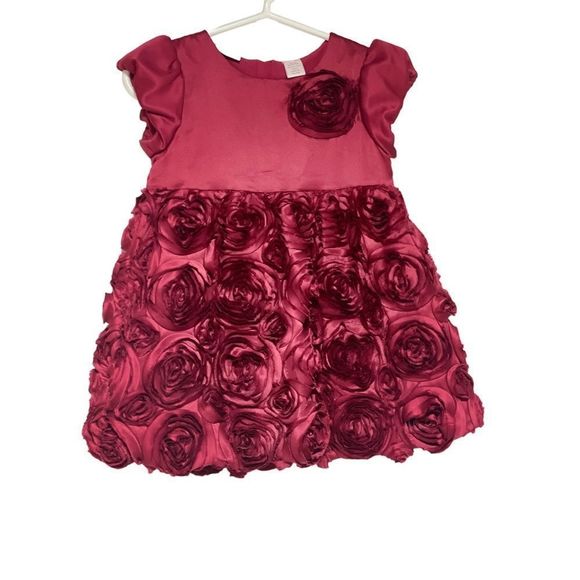 Rosette Burgundy Baby Girl Special Occasion Dress and Bloomers 18 months - Picture 3 of 13